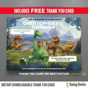 The Good Dinosaur 7x5 in. Birthday Party Invitation with FREE editable Thank you Card